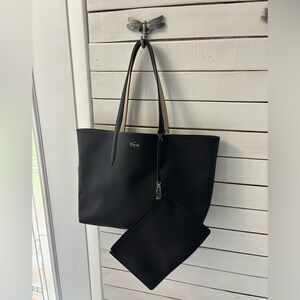 Lacoste Anna black /tan reversible vinyl  tote preloved.